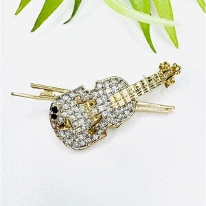 SOLD Vintage Butler Rhinestone Adorned Violin with Real Strings Gold Tone Brooch